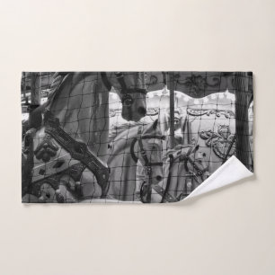 Cool, urban, modern photo of horses of carousel hand towel