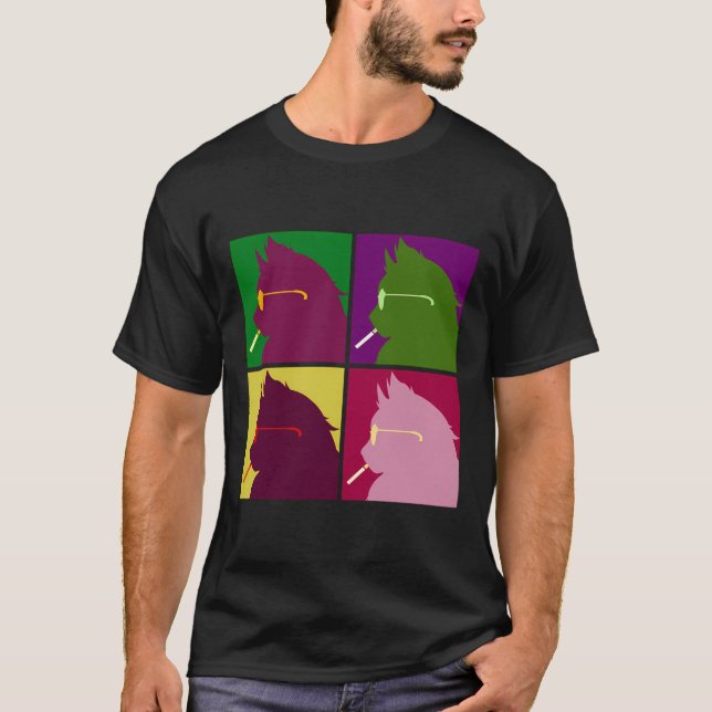 Cool Urban Pop Art Retro Style Smooth Smoking Cat T-Shirt (Front)