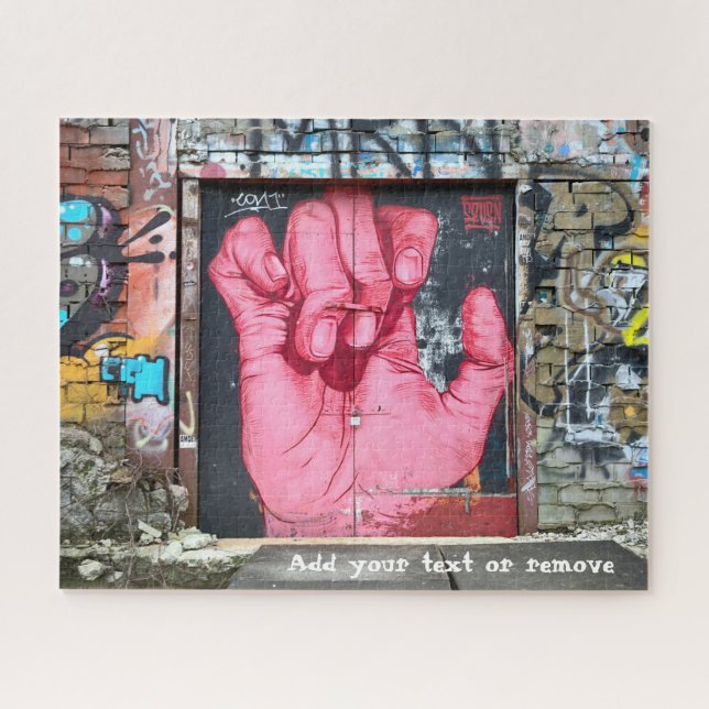 Cool urban street art graffiti of a pink hand, jigsaw puzzle (Horizontal)