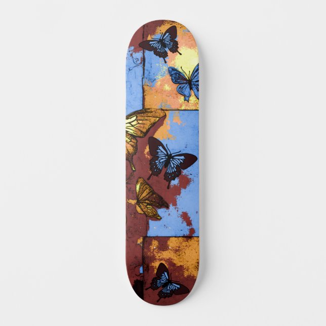 Cool Urban Street Art Inspired Grunge Butterflies Skateboard (Front)