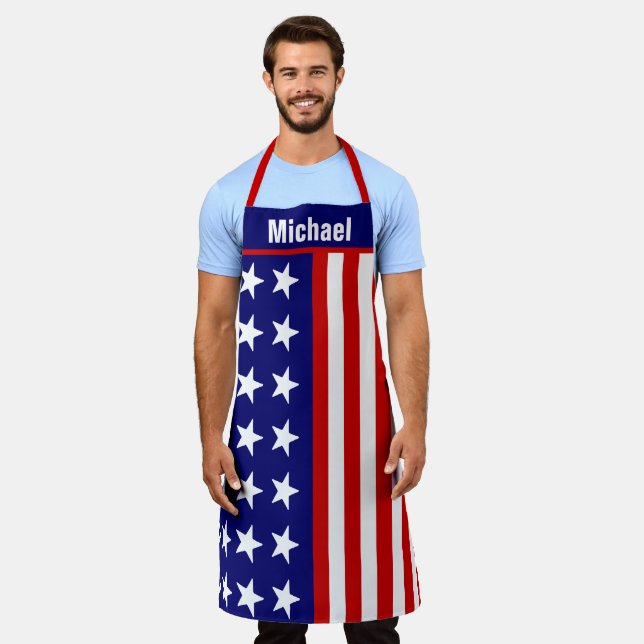 Cool US Flag Design Aprons, Patriot BBQ Grill Chef Apron (Worn)