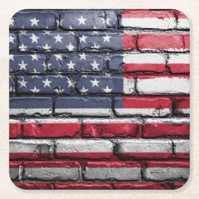 Cool USA Flag Design Square Paper Coaster (Front)
