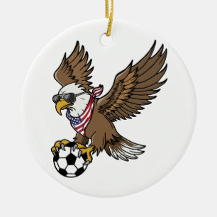 Cool USA Soccer Eagle Sunglasses Vintage Patriotic Ceramic Tree Decoration