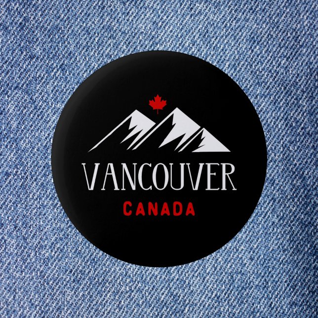 Cool Vancouver Canada Mountains Maple Leaf Dark 6 Cm Round Badge (Creator Uploaded)