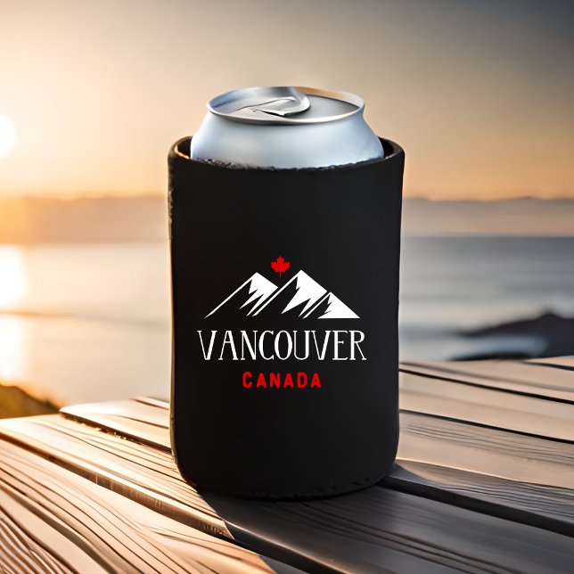 Cool Vancouver Canada Mountains Maple Leaf Dark Can Cooler (Creator Uploaded)