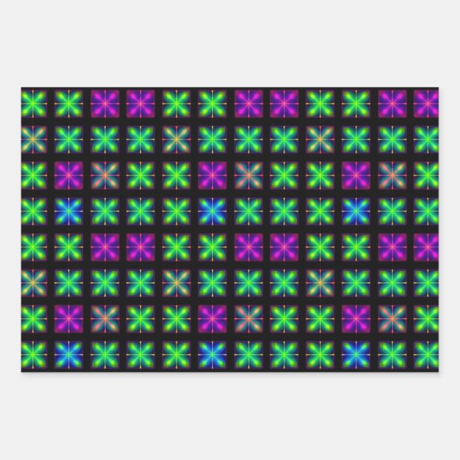 Cool Vaporwave Neon X Cross Repeating Pattern Wrapping Paper Sheet (Front)