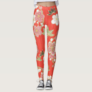 Cool various colour flower on orange background leggings