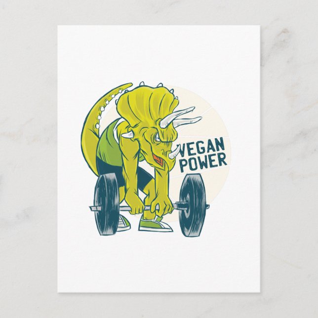 COOL VEGAN Triceratops Dinosaur Weightlifting Postcard (Front)
