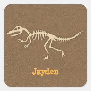 Cool Velociraptor Dinosaur Bones Boys Personalised Square Sticker