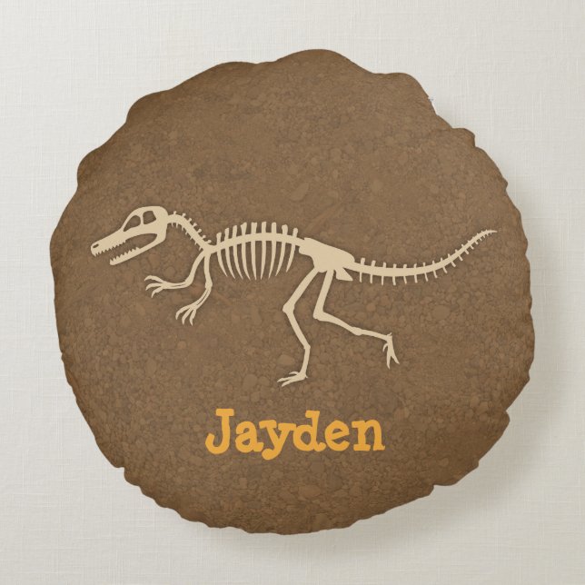 Cool Velociraptor Dinosaur Bones Boys Room Decor Round Cushion (Back)