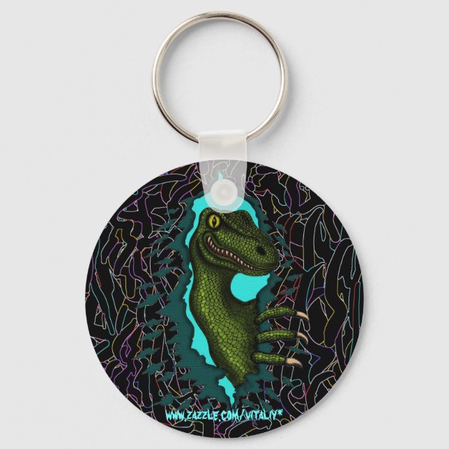 Cool velociraptor dinosaur keychain design (Front)