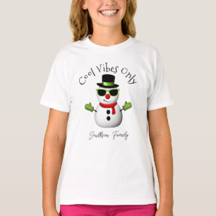 Cool Vibes Only Snowman  Christmas Custom Family T-Shirt