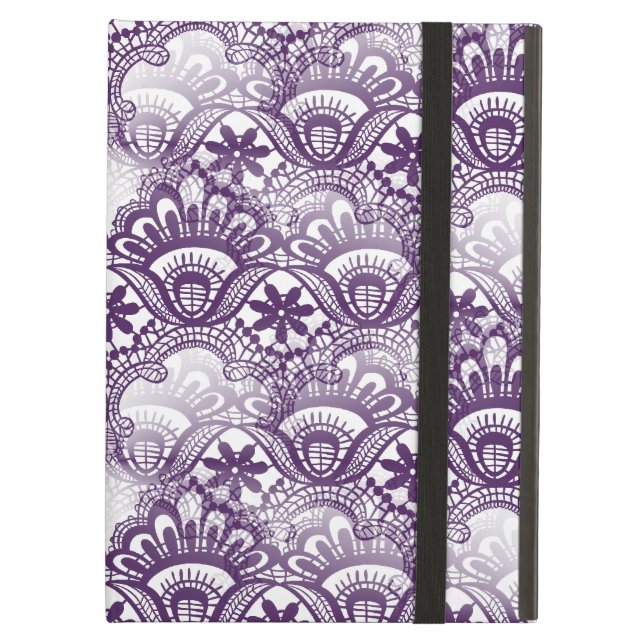 Cool Vibrant Distressed Purple Lace Damask Pattern iPad Air Cover (Front Closed)