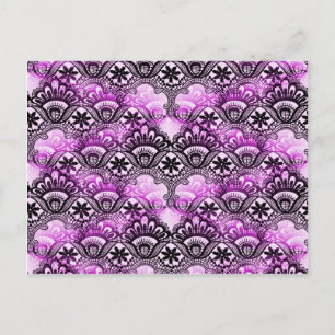 Cool Vibrant Distressed Purple Lace Damask Pattern Postcard