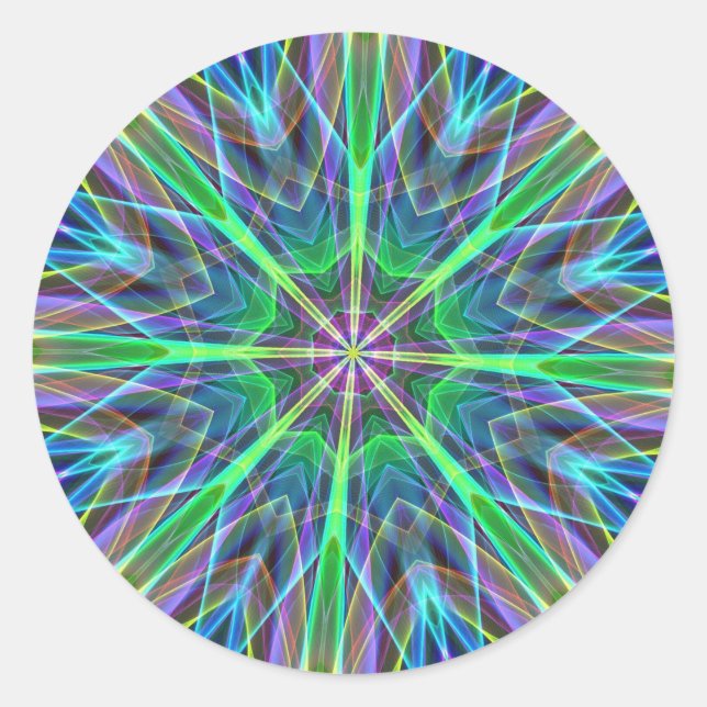 Cool Vibrant Neon Pastel Aura Mandela Classic Round Sticker (Front)