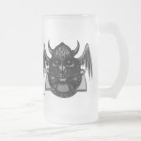 Cool viking skull with runes graphic beer mug