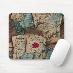Cool vintage artwork Old rustic paper Red rose Mouse Mat