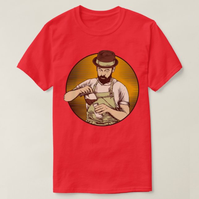 Cool Vintage Barista Illustration Dark Version T-Shirt (Design Front)