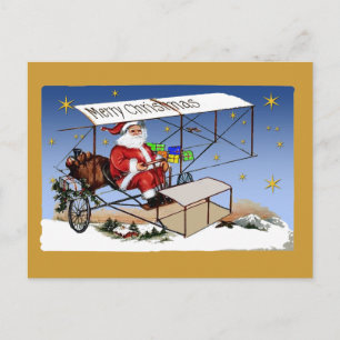 Cool Vintage Biplane Santa Claus Holiday Postcard