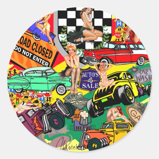 Cool Vintage Cars Classic Round Sticker (Front)