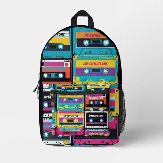 Cool Vintage Cassette Tape Custom Name  Printed Backpack (Front)
