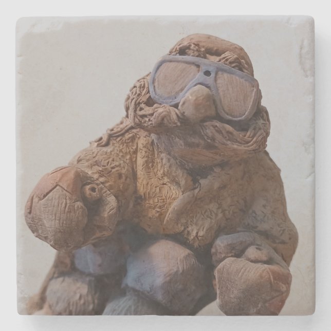 Cool Vintage Clay Skier Stone Coaster (Front)
