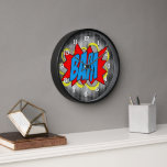 Cool Vintage Comic Book Pop Art Style BAM! Clock<br><div class="desc">Cool and fun colourful vintage comic book pop art theme inspired motif. Modern and artsy style for the trend savvy and whimsy art loving hip trendsetter, vintage retro look or abstract motif lover. This artistic and whimsical image is available on a variety of decorative, fashionable, popular and cool interior home...</div>