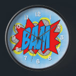 Cool Vintage Comic Book Pop Art Style BAM! Wall Clock<br><div class="desc">Add a burst of retro flair to your space with this Cool Vintage Comic Book Pop Art Style BAM! wall clock. Featuring a vibrant, comic-inspired design, this clock is perfect for trendsetters and art lovers alike. Its bold colours and whimsical motif make it a standout piece for any room. Ideal...</div>