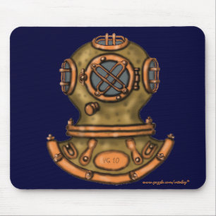 Cool vintage diving helmet graphic art mousepad