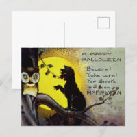 cool vintage Halloween black cat owl
