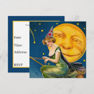 cool vintage Halloween witch moon party Invitation