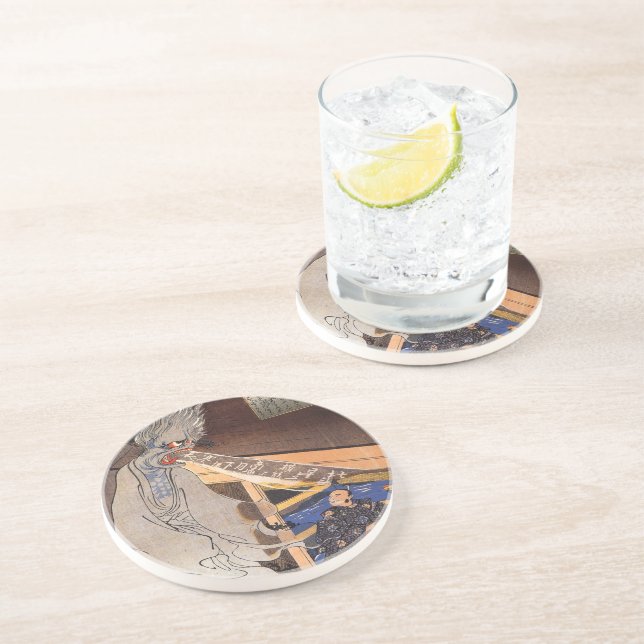 Cool Vintage Japanese Ghost Woodblock Print Coaster (Side)