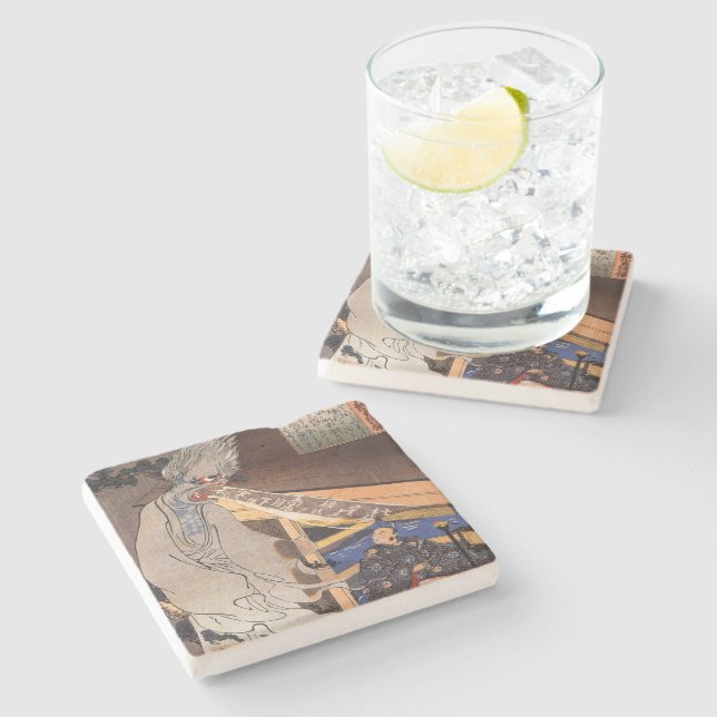 Cool Vintage Japanese Ghost Woodblock Print Stone Coaster (Side)