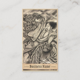 Cool vintage japanese samurai demon fight tattoo business card