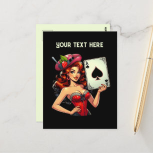 Cool vintage lady poker postcard