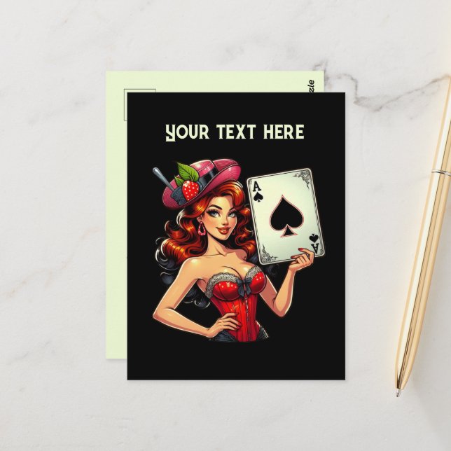 Cool vintage lady poker  postcard (Front/Back In Situ)