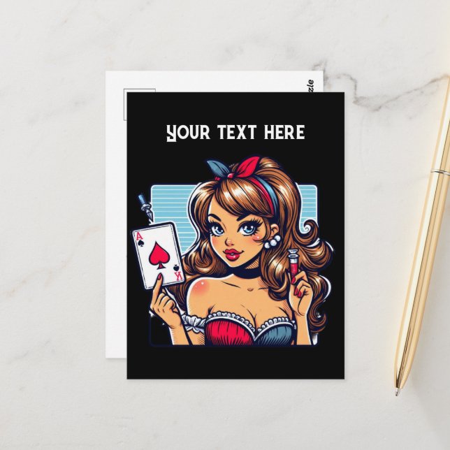 Cool vintage lady poker  postcard (Front/Back In Situ)