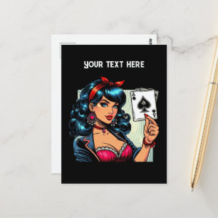 Cool vintage lady poker  postcard