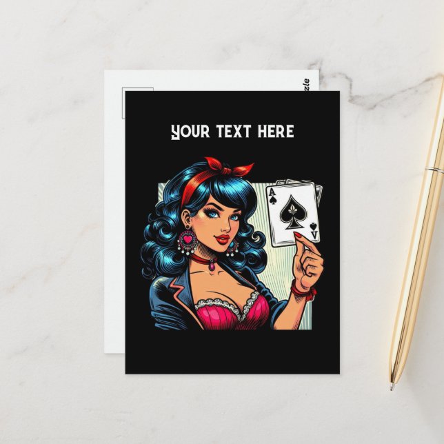 Cool vintage lady poker  postcard (Front/Back In Situ)