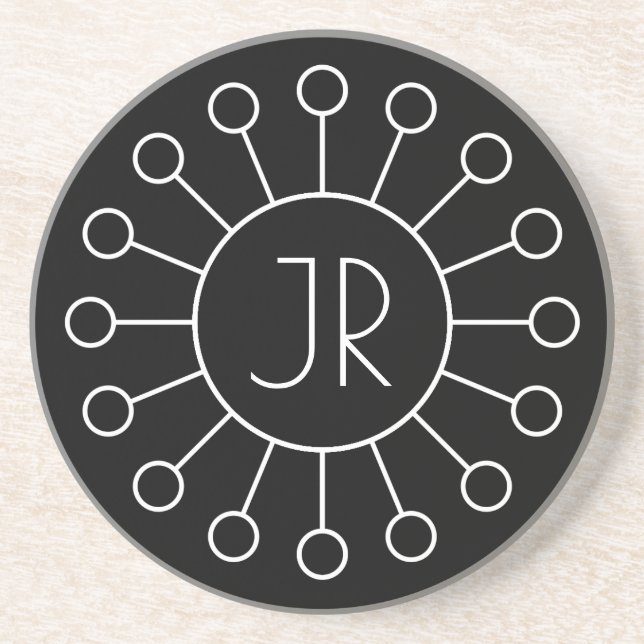 Cool Vintage Logo Style Monogram | Black & White Coaster (Front)