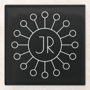 Cool Vintage Logo Style Monogram Black & White Glass Coaster