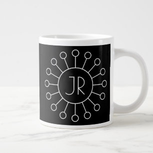 Cool Vintage Logo Style Monogram   Black & White Large Coffee Mug