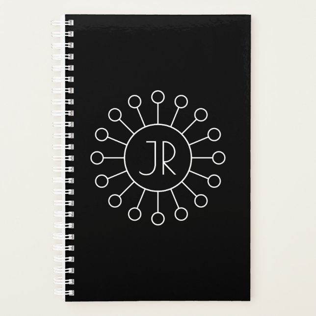 Cool Vintage Logo Style Monogram | Black & White Planner (Front)