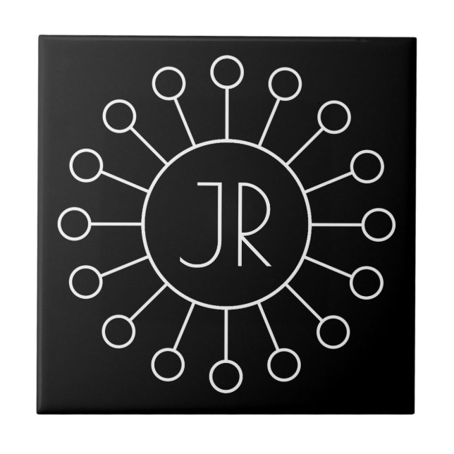 Cool Vintage Logo Style Monogram | Black & White Tile (Front)