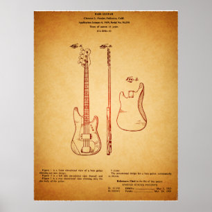Cool Vintage Looking Famous Bass Guitar Patent Poster
