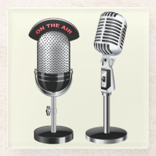Cool Vintage Microphones Glass Coaster