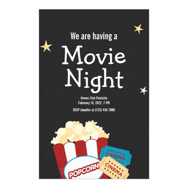 Cool Vintage Movie night Popcorn invitation Flyer (Front)