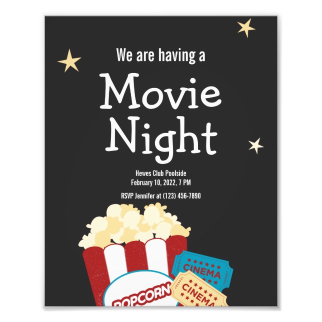 Cool Vintage Movie night Popcorn invitation Photo Print (Front)