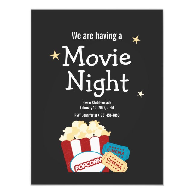 Cool Vintage Movie night Popcorn invitation Photo Print (Front)