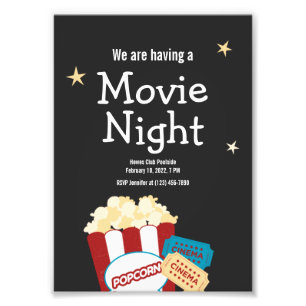Cool Vintage Movie night Popcorn invitation Photo Print